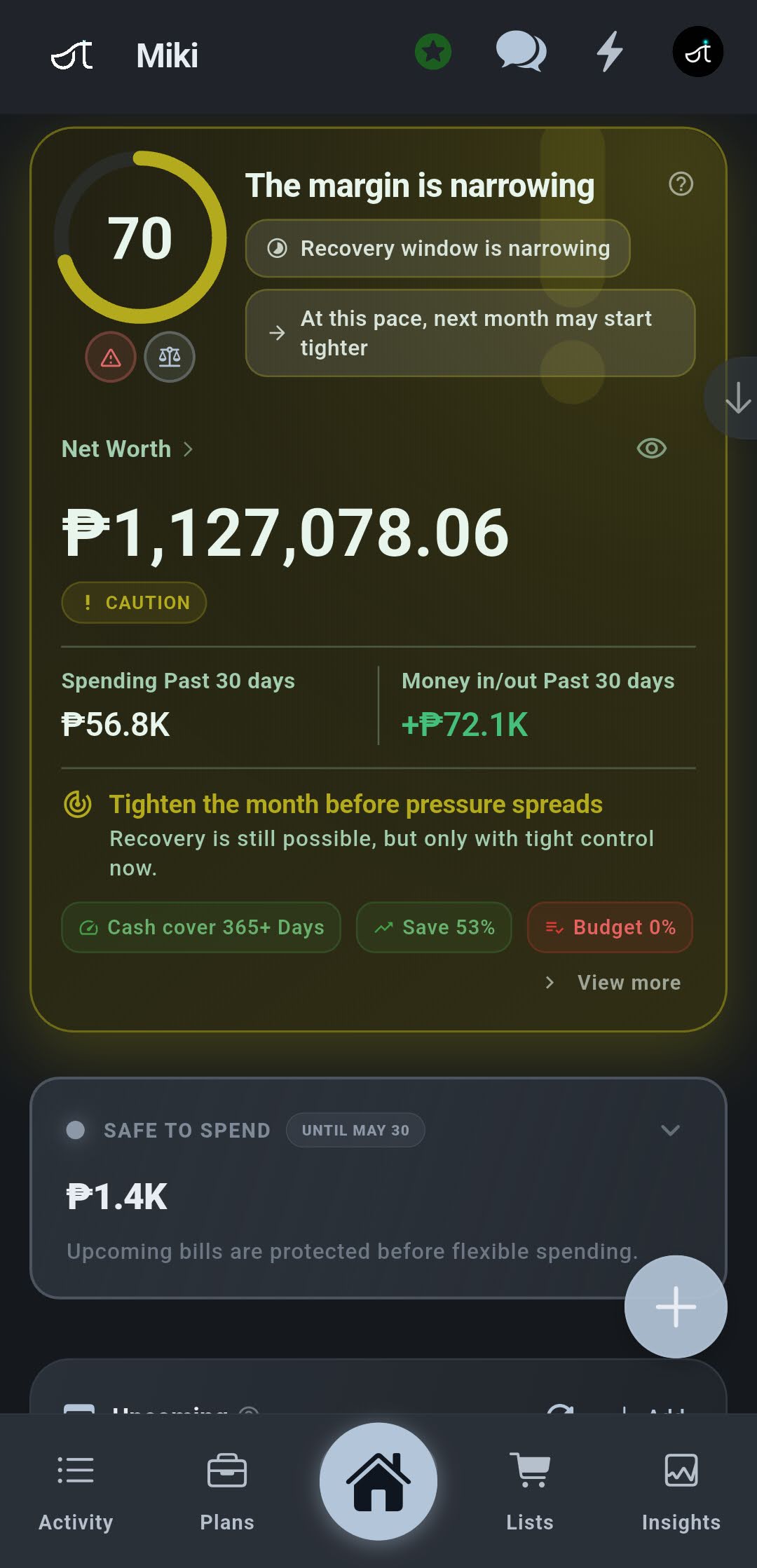 Ut Finance home screen showing Guardian status and financial overview